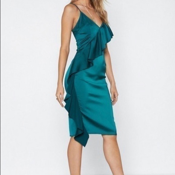 Nasty Gal Emerald Green Ruffle Midi Dress size 6 - Picture 8 of 8